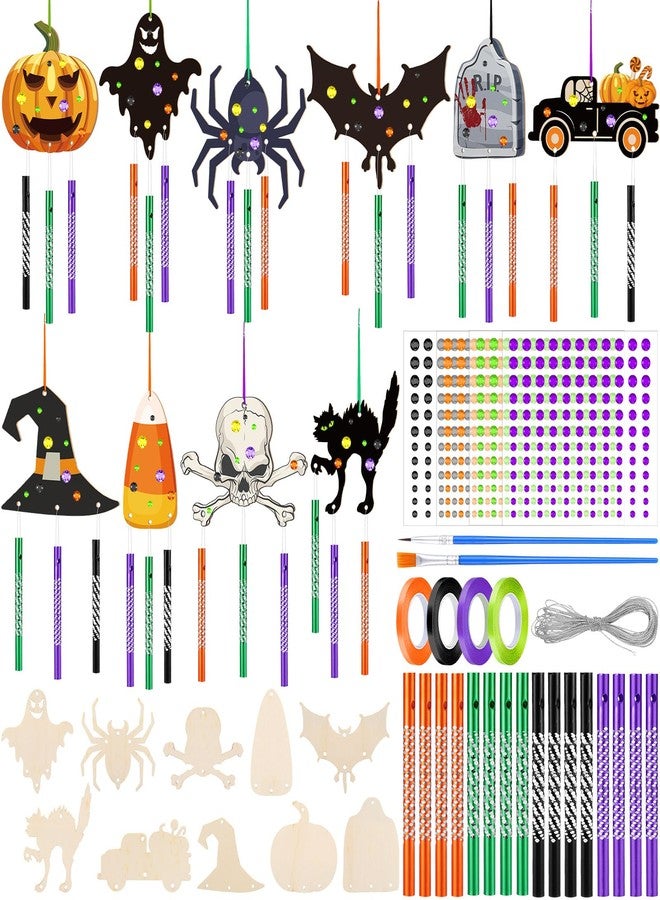 GlikCeil 128 Pcs Halloween Wind Chime Crafts Making Kit Make You Own Wind Chime Halloween Arts and Crafts Painting Decor Hanging Ornaments Coloring Party Decoration - Image 1